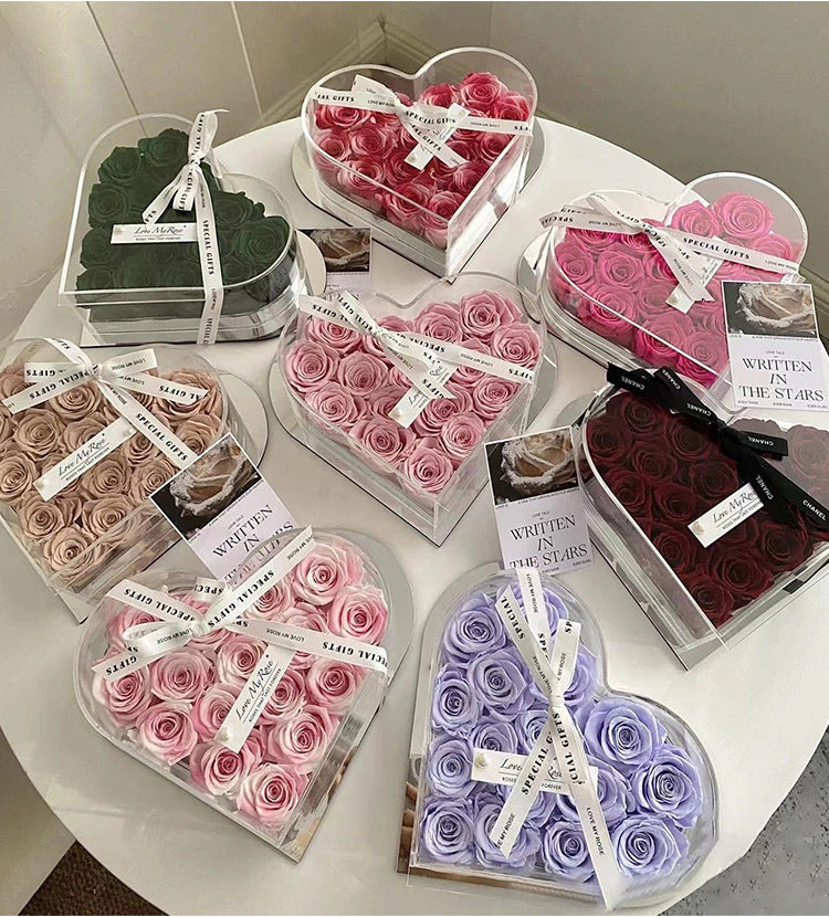Acrylic Crystal Heart-shaped Rose Flower Box 33-hole Flower Arrangement Box