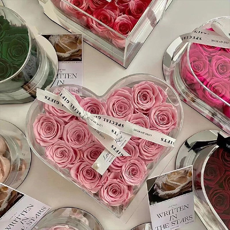 Acrylic Crystal Heart-shaped Rose Flower Box 33-hole Flower Arrangement Box