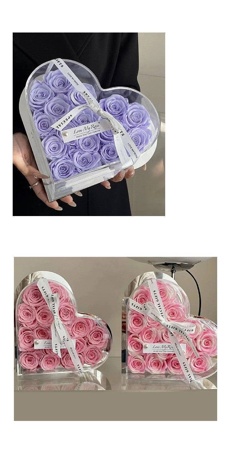 Acrylic Crystal Heart-shaped Rose Flower Box 33-hole Flower Arrangement Box