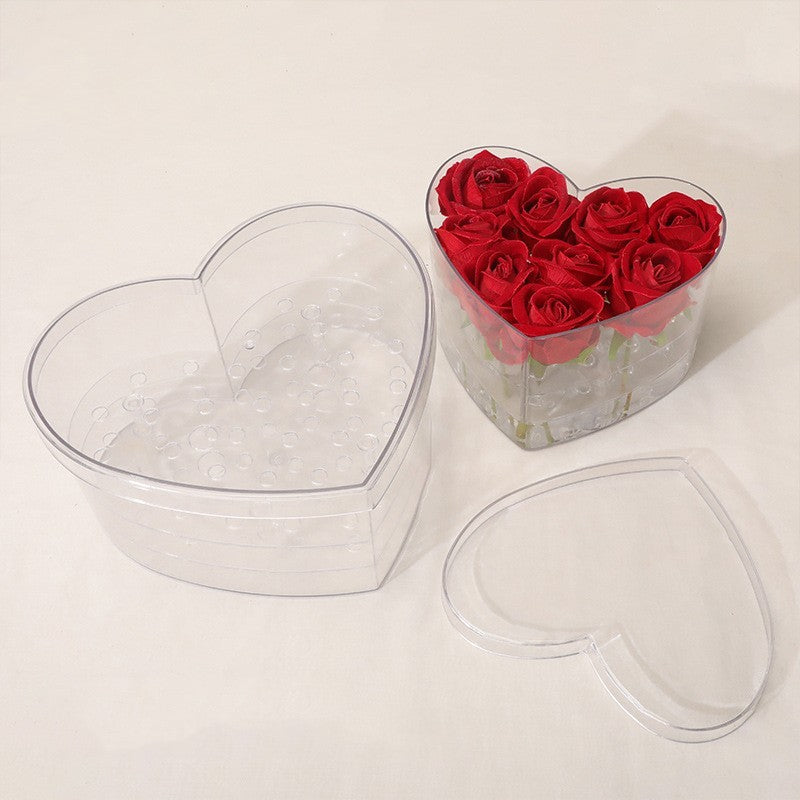 Acrylic Crystal Heart-shaped Rose Flower Box 33-hole Flower Arrangement Box