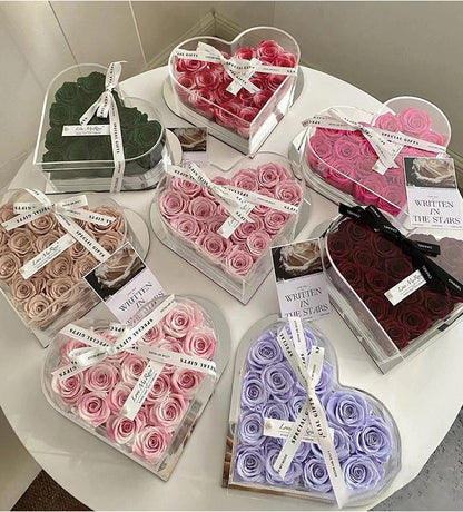 Acrylic Crystal Heart-shaped Rose Flower Box 33-hole Flower Arrangement Box