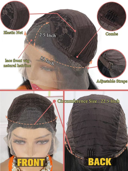 Lace Female Non-toxic Wig, Soft Natural Brown Blonde Hair, High-temperature Fiber, , Non-adhesive 13X2.5 Lace Area, Versatile Wig